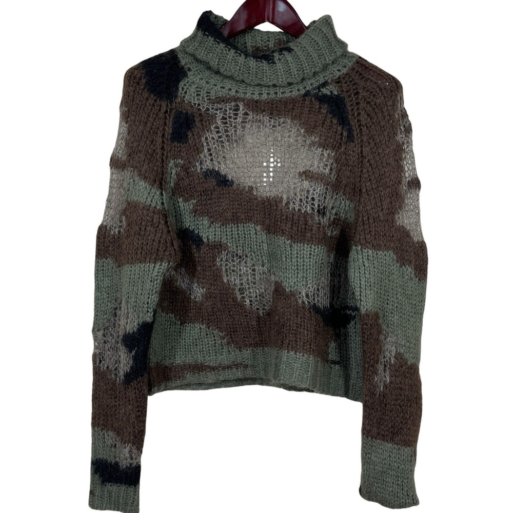 Diesel Mohair Open Knit Camouflage Sweater Womens L Relaxed Fit Cowl Neck Italy